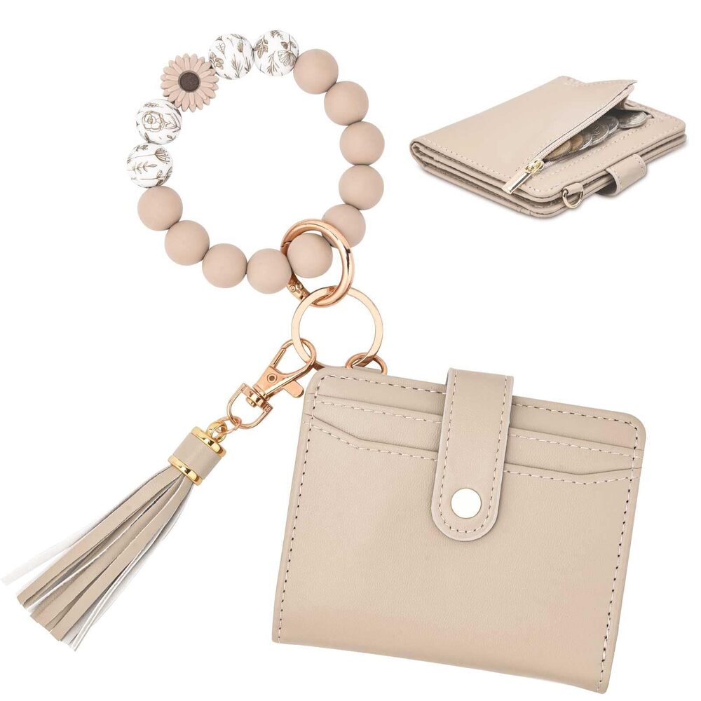 6546 Wristlet Wallets , Small Keychain Wallets Khaki RFID Blocking Bifold